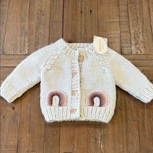 Huggalugs cream rainbow pocket cardigan sweater 6-12 months nwt chunky knit